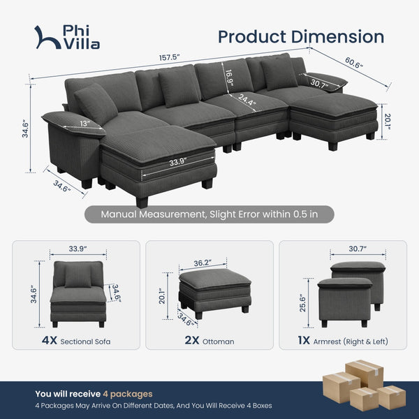 Briar Cloud-like Living Room Sofa Couch Modular Sectional Corduroy Large Set