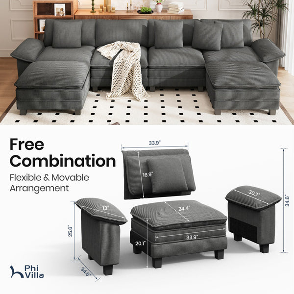 Briar Cloud-like Living Room Sofa Couch Modular Sectional Corduroy Large Set