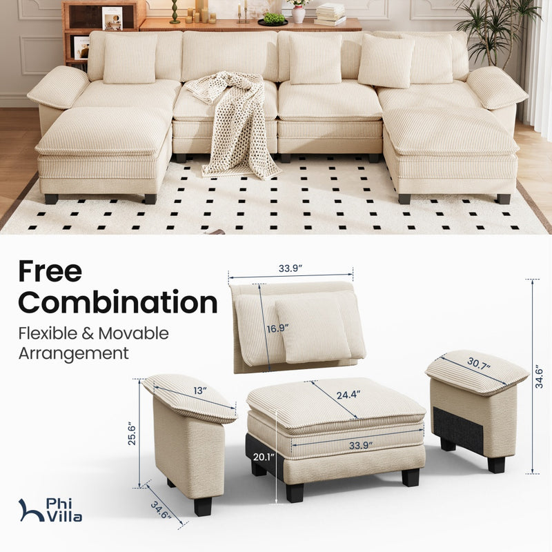 Cloud-like Living Room Sofa Couch Modular Sectional Large Set Dual Fabric