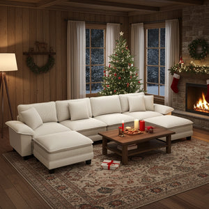 Cozy living room with a Christmas tree, fireplace, and decorated windows.