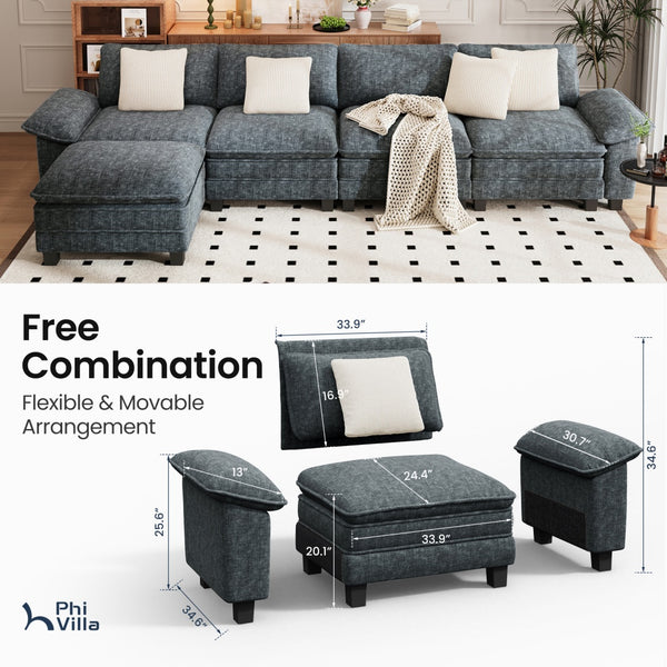 Briar Chenille Living Room Sofa Cloud-like Modular Sectional with Ottoman