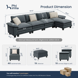 Briar Chenille Living Room Sofa Cloud-like Modular Sectional with Ottoman