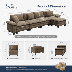 Briar Chenille Living Room Sofa Cloud-like Modular Sectional with Ottoman