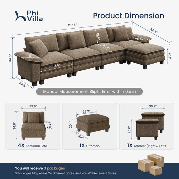 Briar Chenille Living Room Sofa Cloud-like Modular Sectional with Ottoman