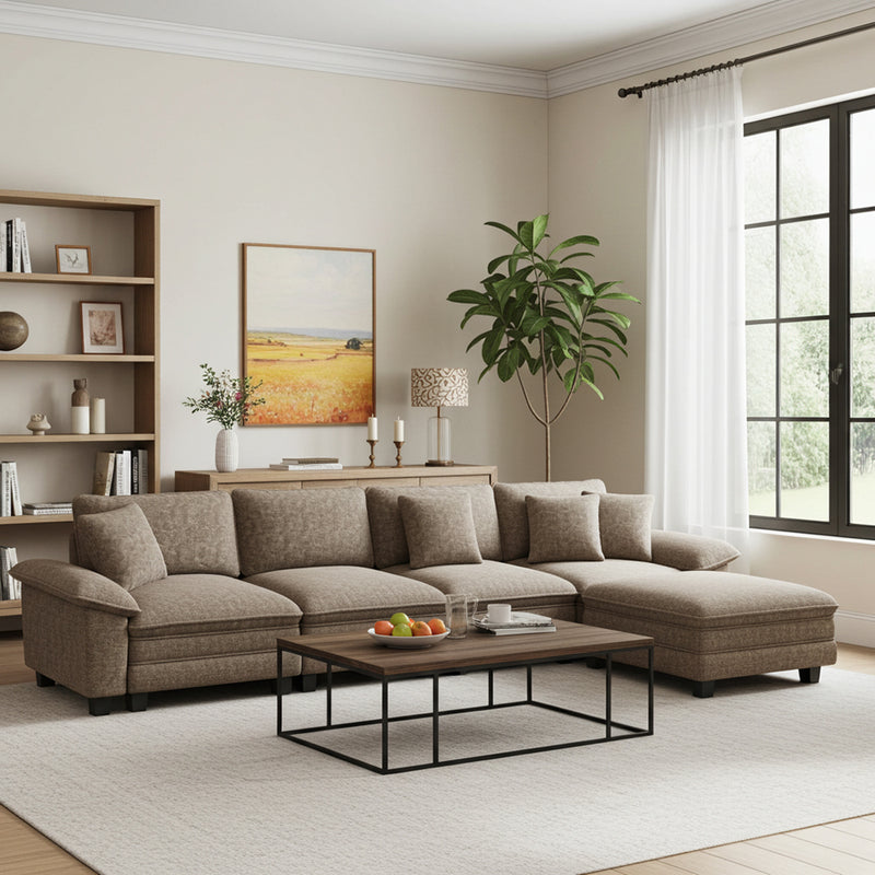 Chenille Living Room Sofa Couch Cloud-like Modular Sectional with Ottoman