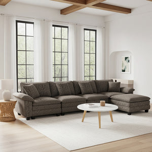 Briar Chenille Living Room Sofa Cloud-like Modular Sectional with Ottoman