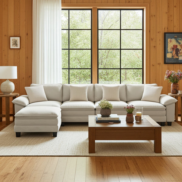 Briar Chenille Living Room Sofa Cloud-like Modular Sectional with Ottoman