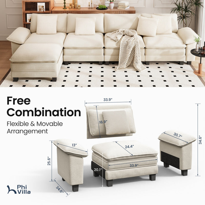 Chenille Living Room Sofa Couch Cloud-like Modular Sectional with Ottoman