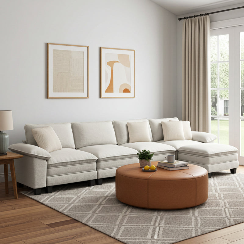 Chenille Living Room Sofa Couch Cloud-like Modular Sectional with Ottoman