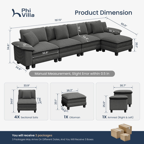 Briar Cloud-like Living Room Sofa Couch Modular Sectional Corduroy Large Set