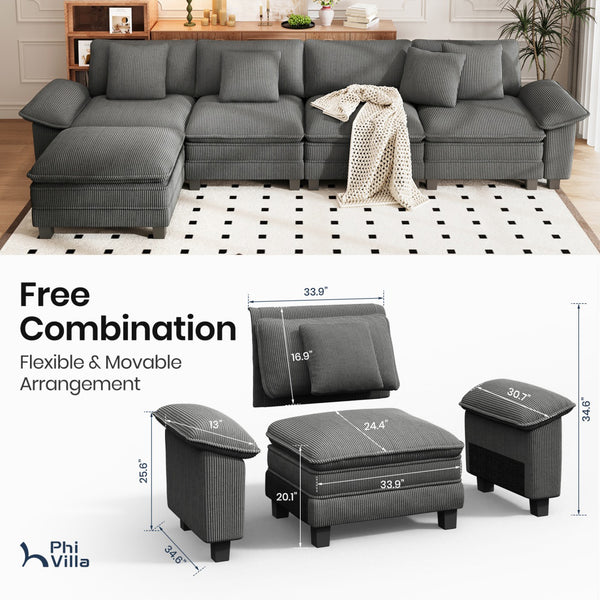 Briar Cloud-like Living Room Sofa Couch Modular Sectional Corduroy Large Set