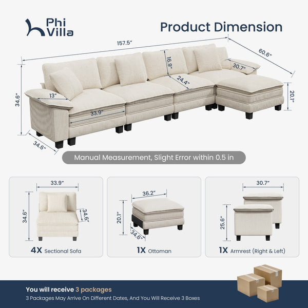 Briar Cloud-like Living Room Sofa Couch Modular Sectional Corduroy Large Set
