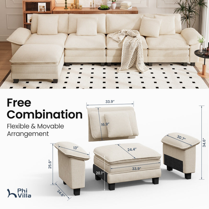 Cloud-like Living Room Sofa Couch Modular Sectional Corduroy Large Set