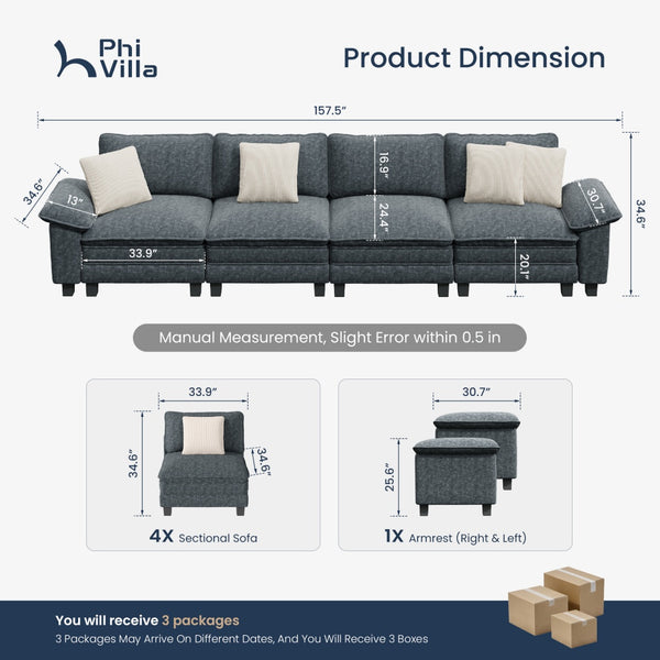 Briar Cloud-like Living Room Modular Sectional Sofa Couch Chenille