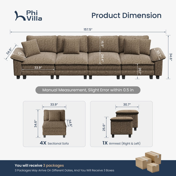 Briar Cloud-like Living Room Modular Sectional Sofa Couch Chenille