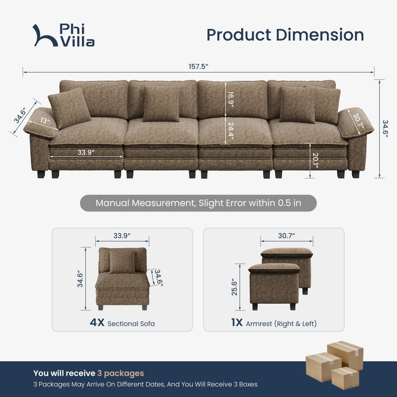 Cloud-like Living Room Modular Sectional Sofa Couch Chenille