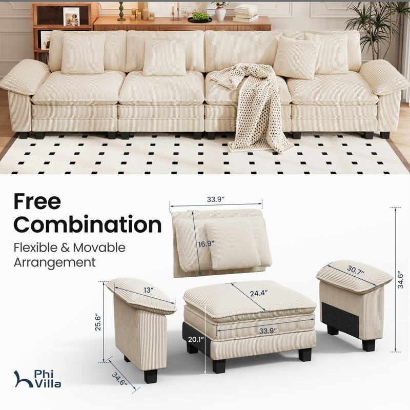 Cloud-like Living Room Sofa Couch Modular Sectional Corduroy Set