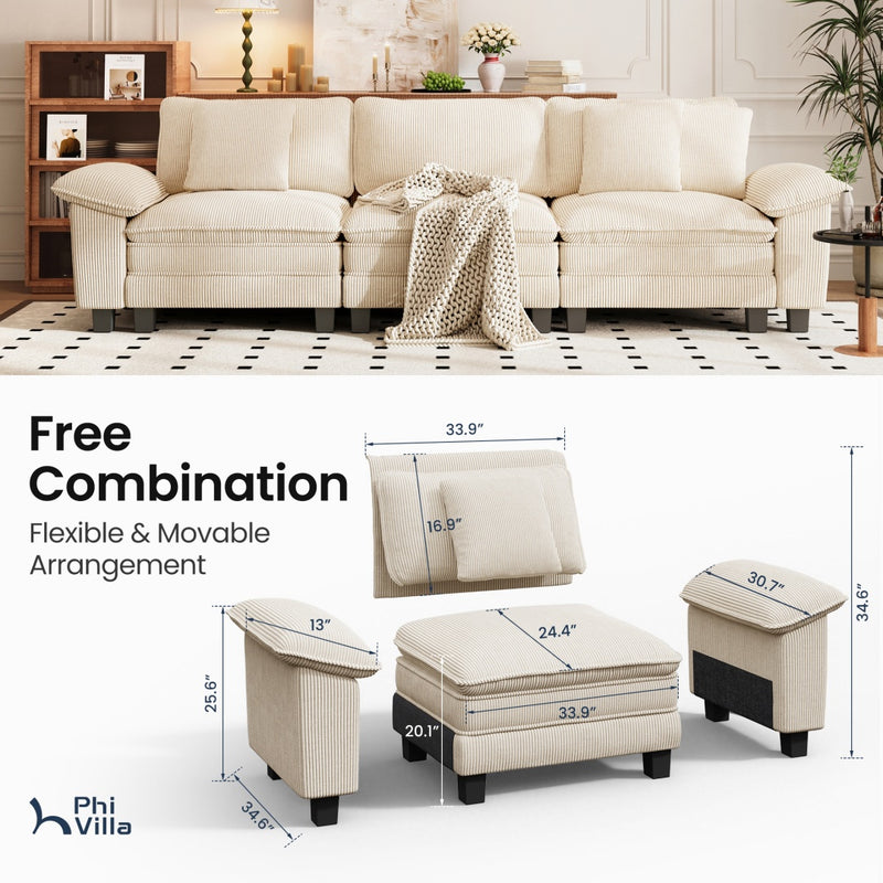 Cloud-like Living Room Sofa Couch Modular Sectional Corduroy Set