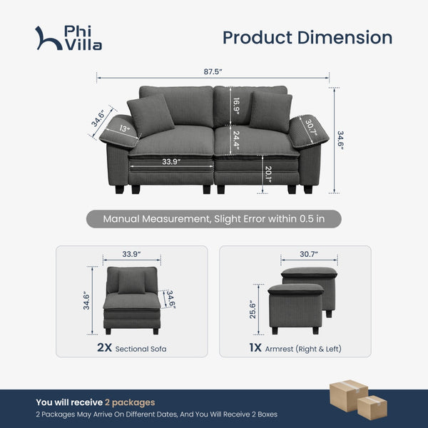 Briar Cloud-like Living Room Sofa Couch Modular Sectional Corduroy Set