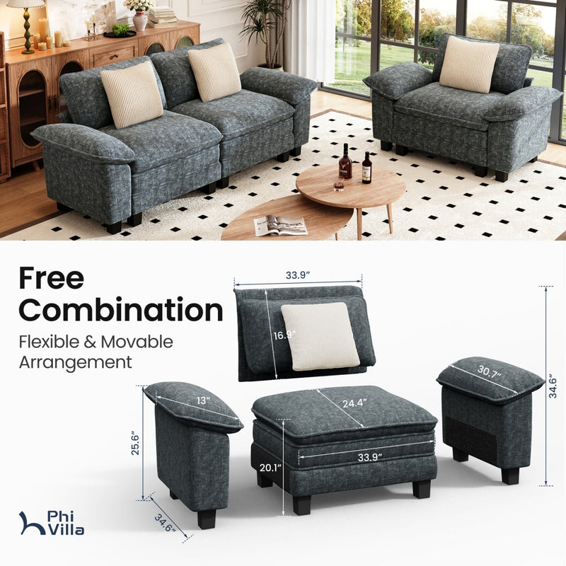 Living Room Sofa Modular Sectional Cloud-like Couch Chenille Large Set