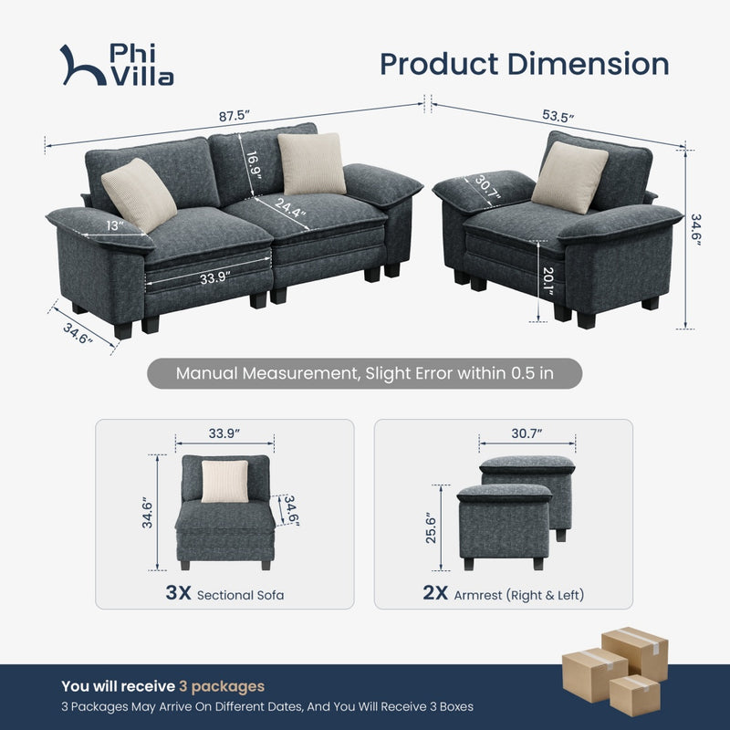 Living Room Sofa Modular Sectional Cloud-like Couch Chenille Large Set