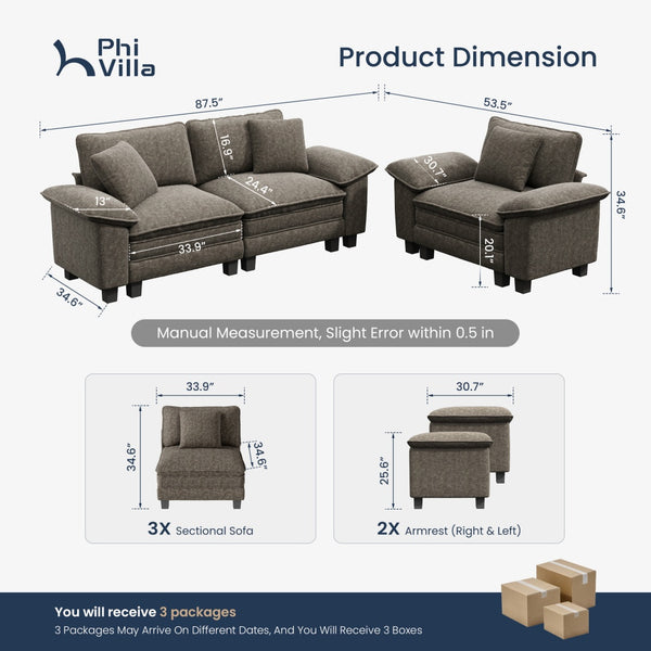 Briar Living Room Sofa Modular Sectional Cloud-like Couch Chenille Large Set