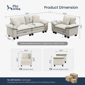 Briar Living Room Sofa Modular Sectional Cloud-like Couch Chenille Large Set