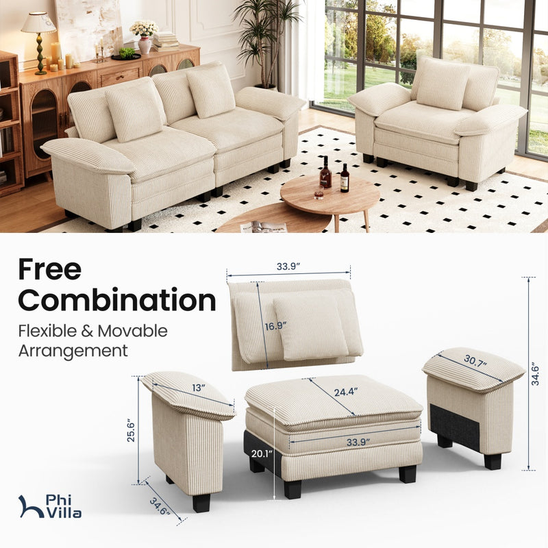 Cloud-like Living Room Sofa Couch Modular Sectional Corduroy Large Set