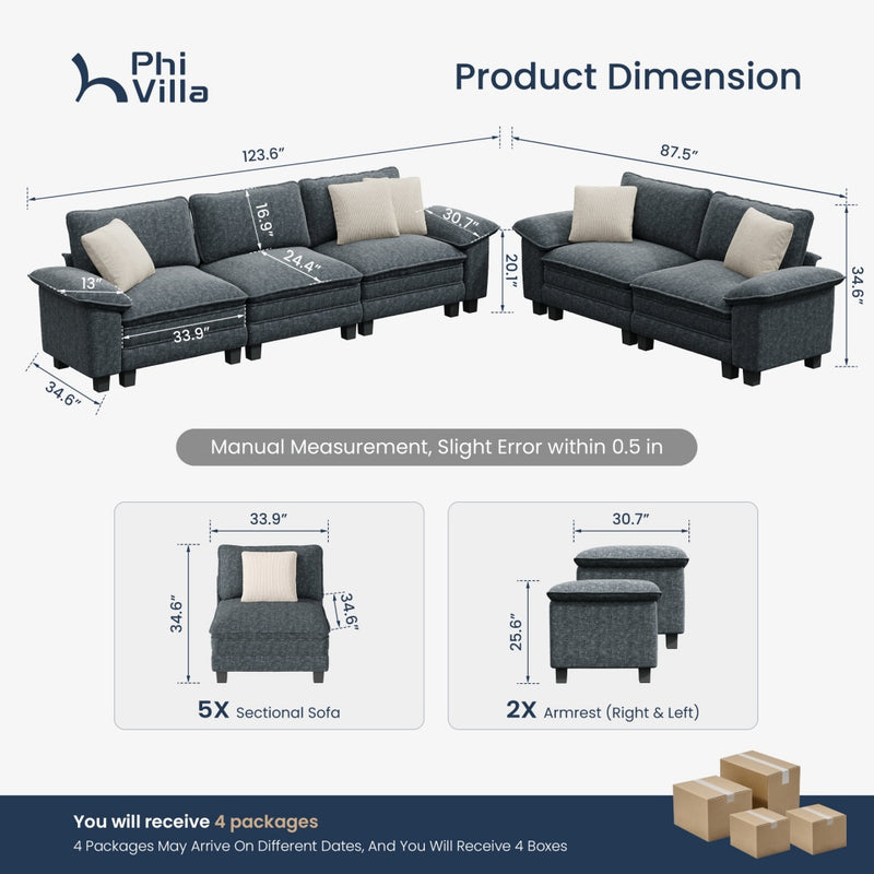 Living Room Sofa Modular Sectional Cloud-like Couch Chenille Large Set