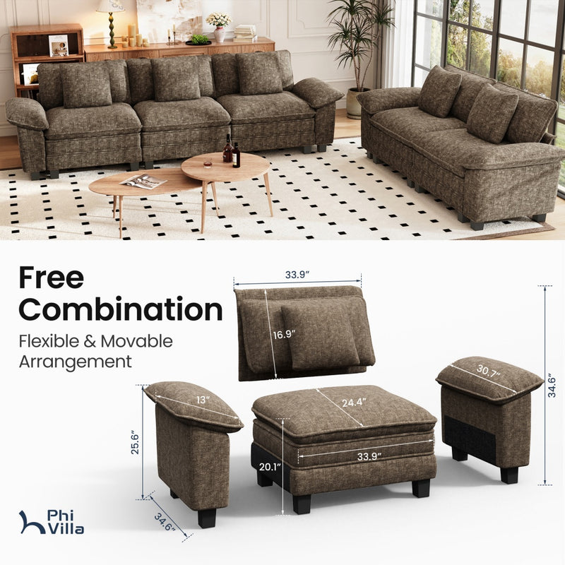 Living Room Sofa Modular Sectional Cloud-like Couch Chenille Large Set