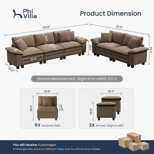 Briar Living Room Sofa Modular Sectional Cloud-like Couch Chenille Large Set