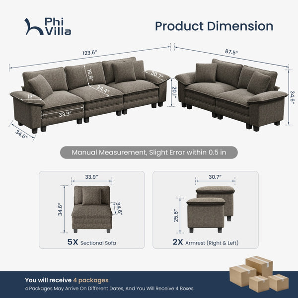Briar Living Room Sofa Modular Sectional Cloud-like Couch Chenille Large Set