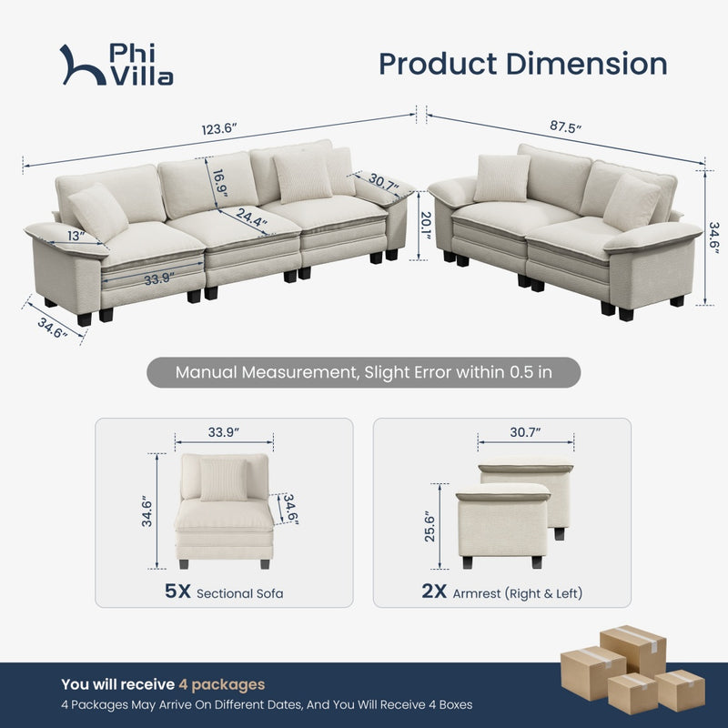 Living Room Sofa Modular Sectional Cloud-like Couch Chenille Large Set
