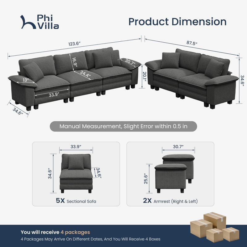 Cloud-like Living Room Sofa Couch Modular Sectional Corduroy Large Set