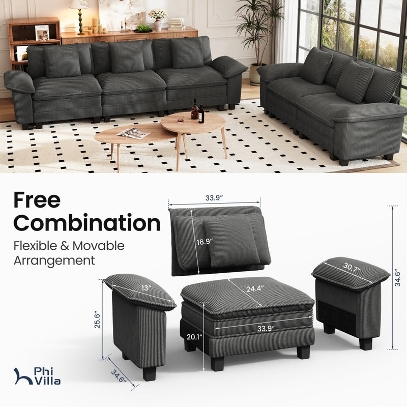 Cloud-like Living Room Sofa Couch Modular Sectional Corduroy Large Set