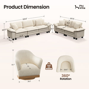 Briar Combo Set Corduroy Living Room Sofa and  Swivel Chair