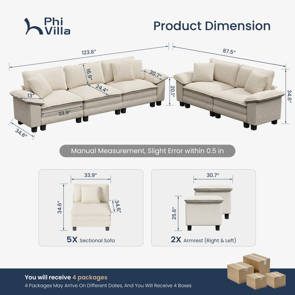 Briar Cloud-like Living Room Sofa Couch Modular Sectional Corduroy Large Set