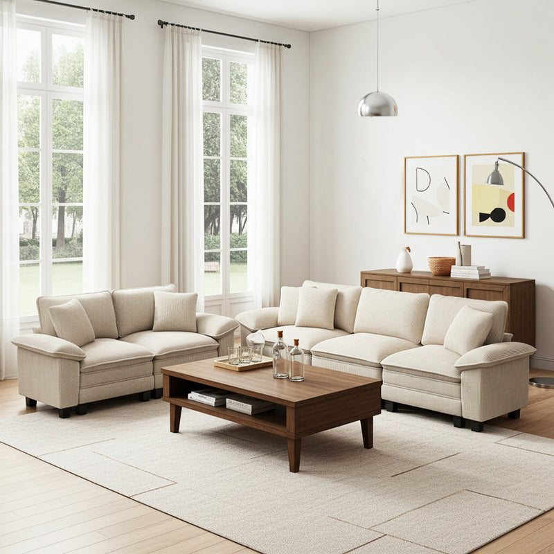 Cloud-like Living Room Sofa Couch Modular Sectional Corduroy Large Set