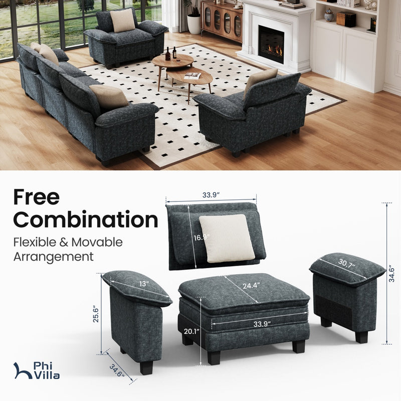 Living Room Sofa Chenille Cloud-like Couch Modular Sectional Large Set