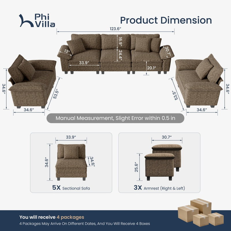 Living Room Sofa Chenille Cloud-like Couch Modular Sectional Large Set