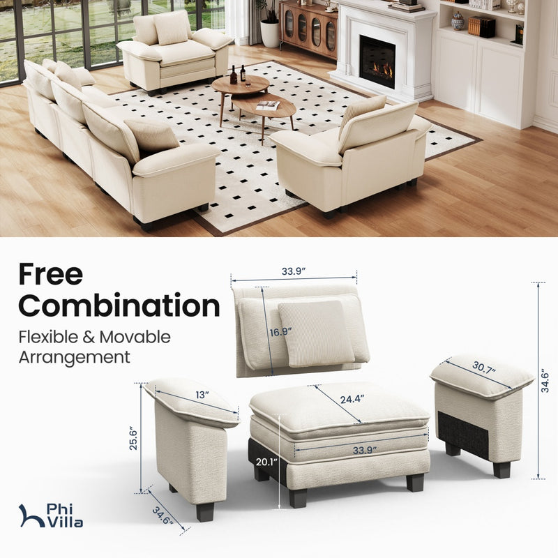 Living Room Sofa Chenille Cloud-like Couch Modular Sectional Large Set