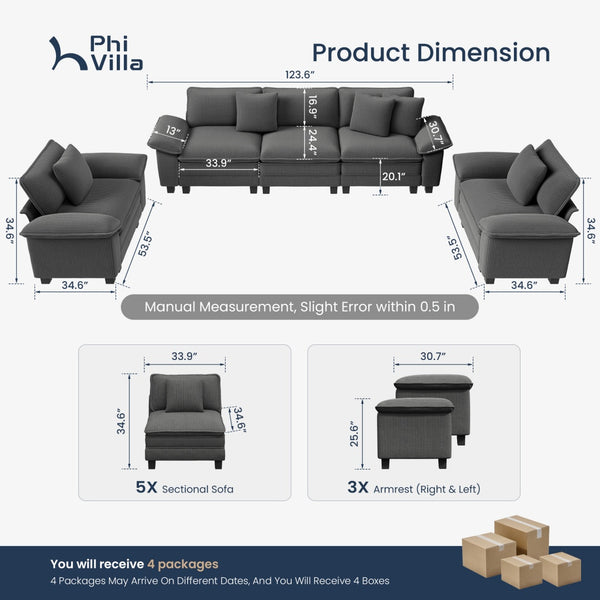 Briar Living Room Sofa Corduroy Cloud-like Couch Modular Sectional Large Set