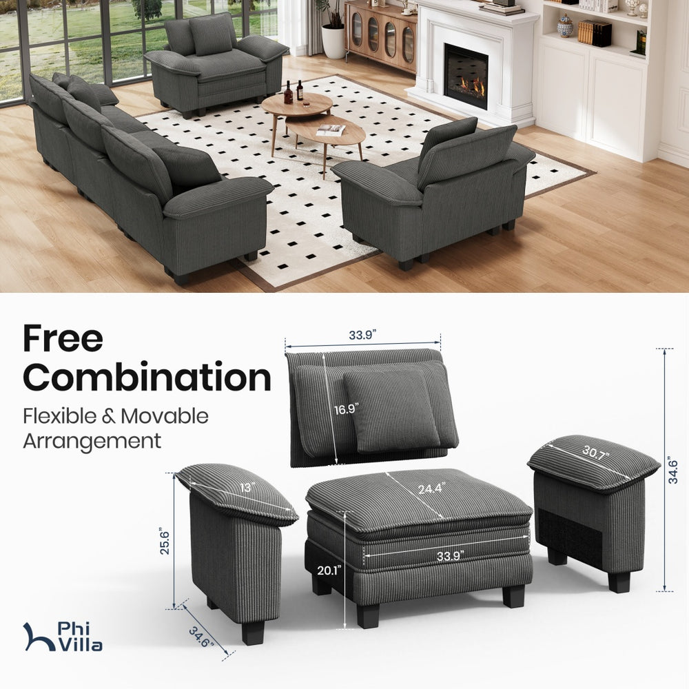 Briar Living Room Sofa Corduroy Cloud-like Couch Modular Sectional Large Set