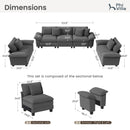 Sofa set dimensions diagram with Phi Villa branding