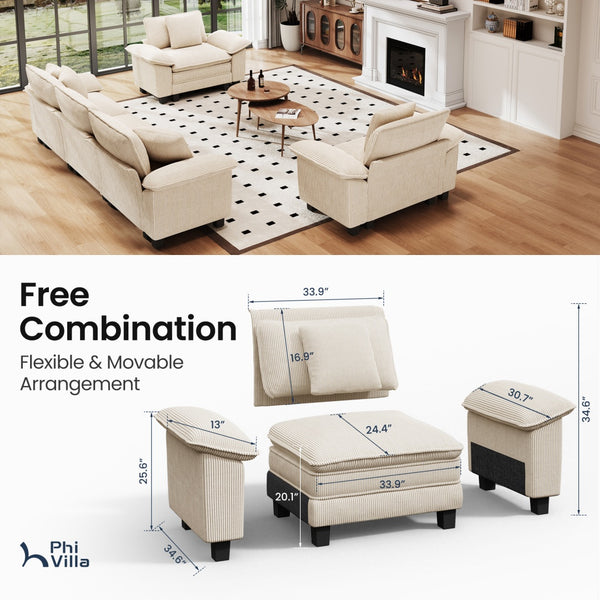 Briar Living Room Sofa Corduroy Cloud-like Couch Modular Sectional Large Set