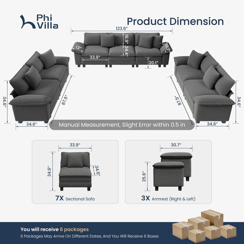 Living Room Sofa Corduroy Cloud-like Couch Modular Sectional Large Set