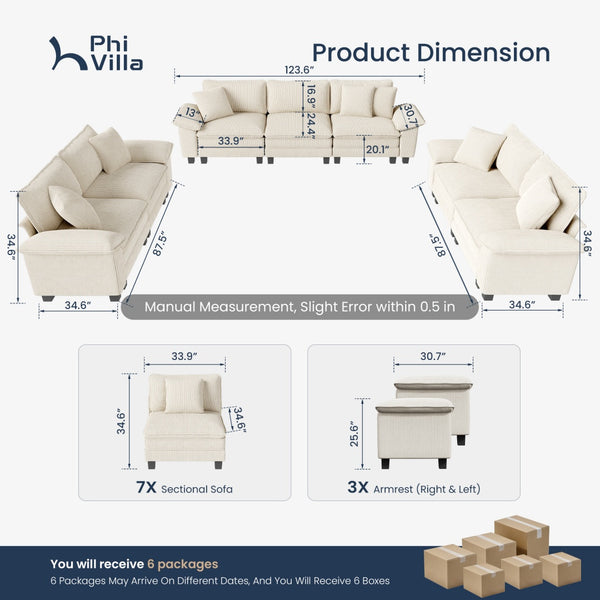Briar Living Room Sofa Corduroy Cloud-like Couch Modular Sectional Large Set