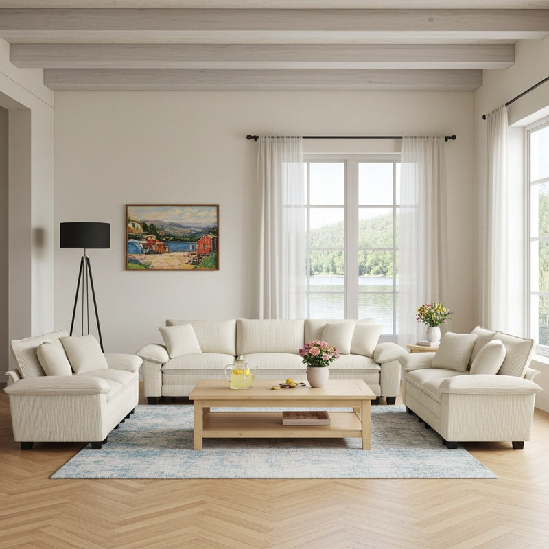 Living Room Sofa Corduroy Cloud-like Couch Modular Sectional Large Set