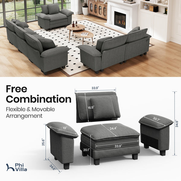 Briar Living Room Sofa Corduroy Cloud-like Couch Modular Sectional Large Set