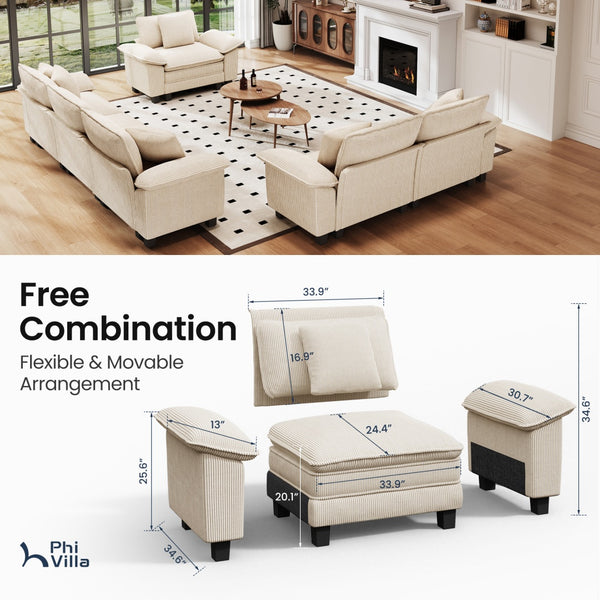 Briar Living Room Sofa Corduroy Cloud-like Couch Modular Sectional Large Set